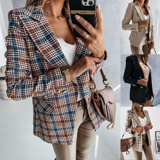 Damen stylische Blazerjacke mit doppelter Knopfleiste und eleganten Silberdetails Drune