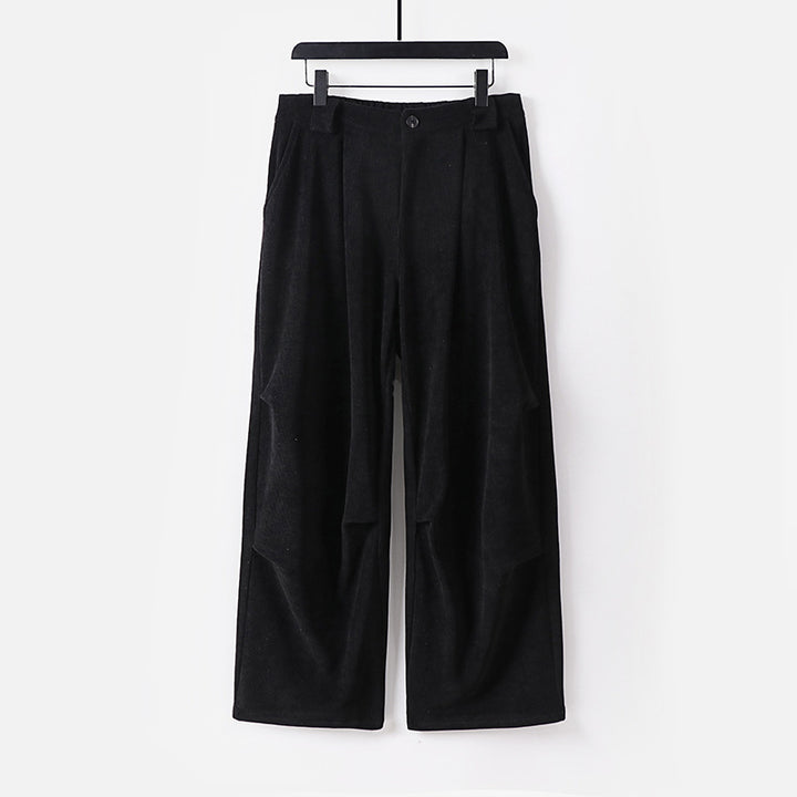 Damen Weite Cordhose mit hoher Taille, Bundfalten und Eingrifftaschen Drune