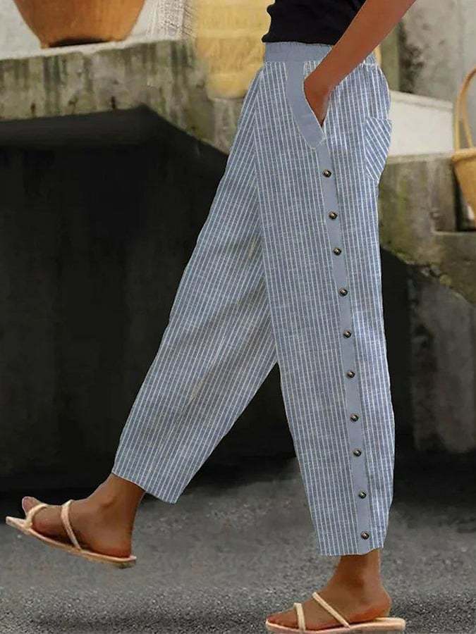 Damen Culotte-Hosen mit hohem elastischem Bund, seitlichem Knopfverschluss und Taschen Drune