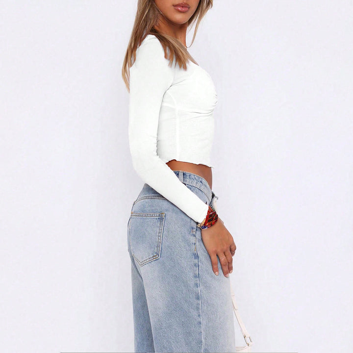 Damen gerafftes Cropped-Longsleeve mit Twist-Bustier und eckigem Ausschnitt Drune