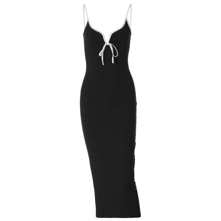 Damen figurbetontes Maxikleid mit tiefem Ausschnitt Drune