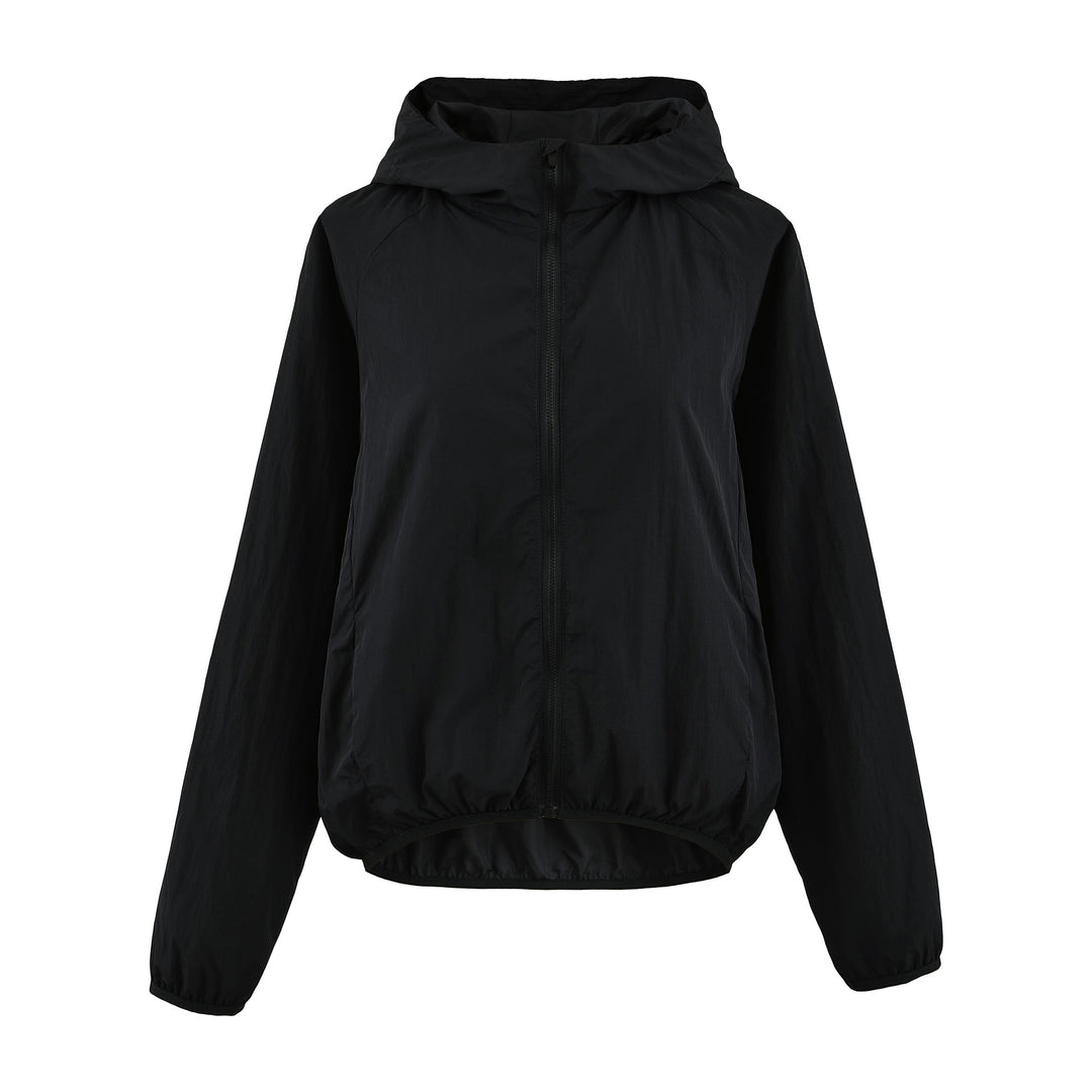 Damen Ultraleichte Kapuzen-Windbreaker mit verlängertem Rückensaum und elastischem Saum Drune