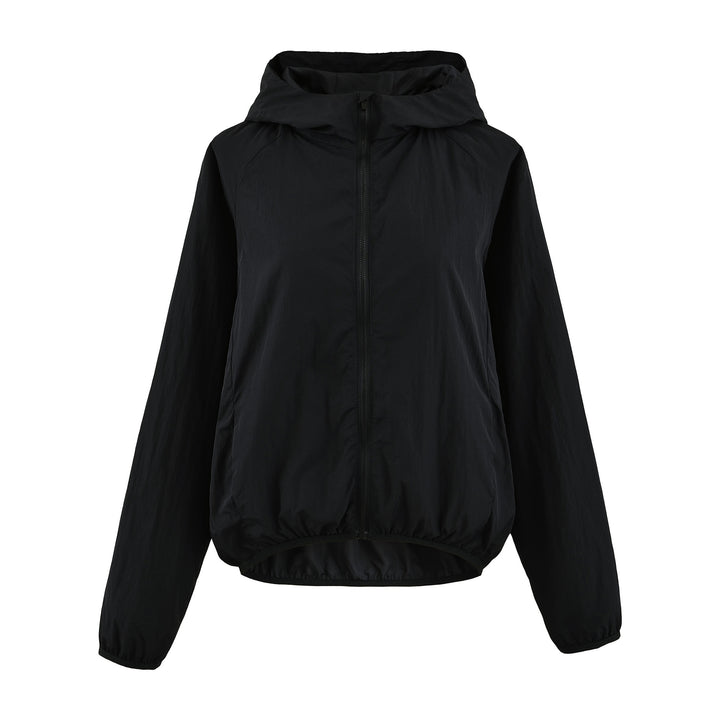 Damen Ultraleichte Kapuzen-Windbreaker mit verlängertem Rückensaum und elastischem Saum Drune