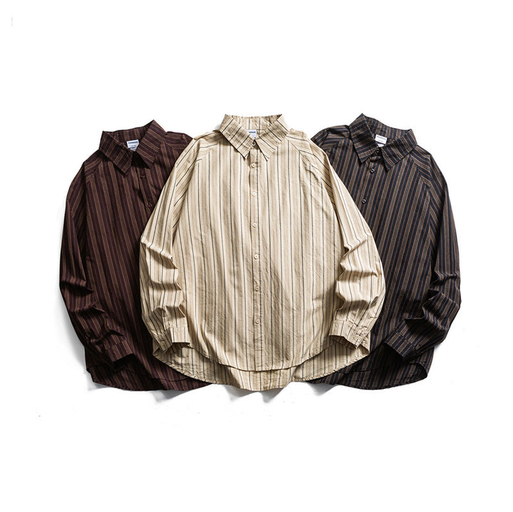 Unisex Oversize Hemdjacke in gestreifter Baumwollmischung mit gerundetem Saum Drune