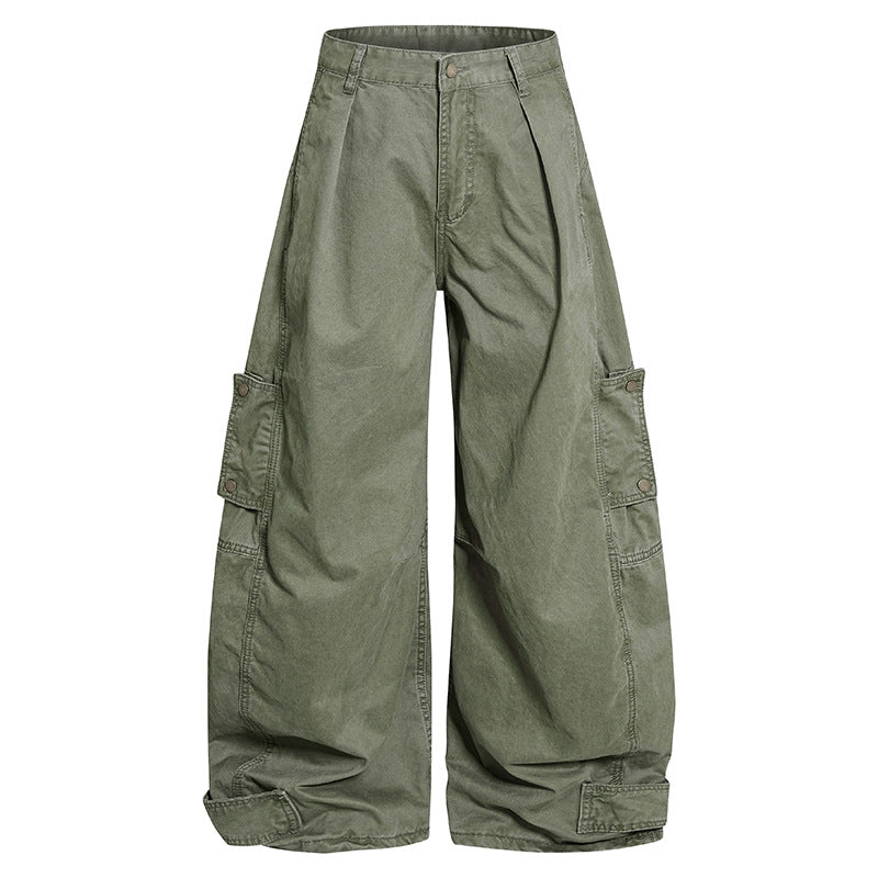Damen weite Cargo‑Culotte‑Hose mit hoher Taille, Ballon‑Bein und aufgesetzten Klappentaschen Drune