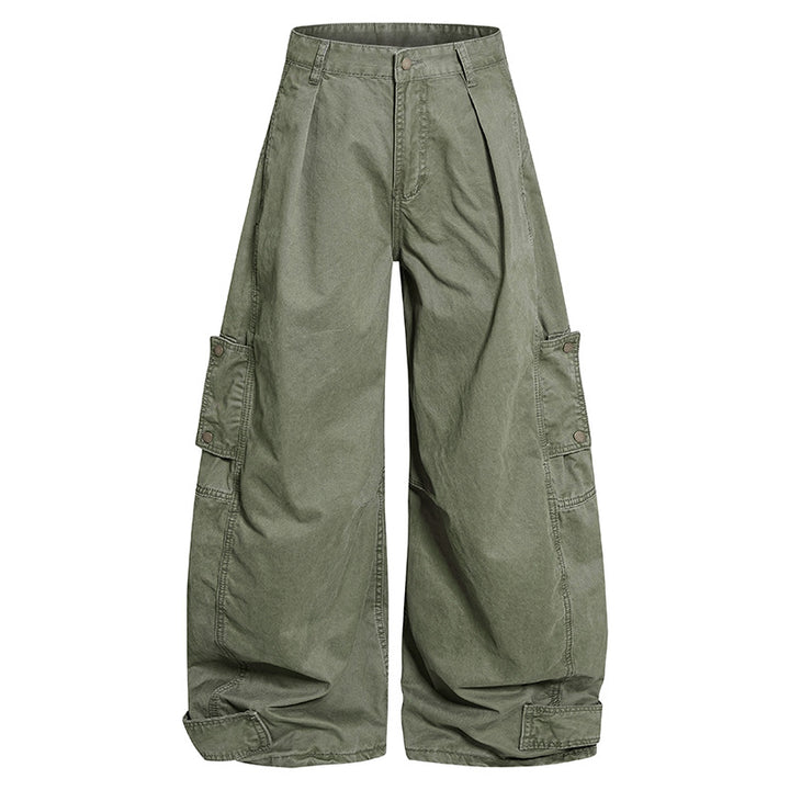 Damen weite Cargo‑Culotte‑Hose mit hoher Taille, Ballon‑Bein und aufgesetzten Klappentaschen Drune
