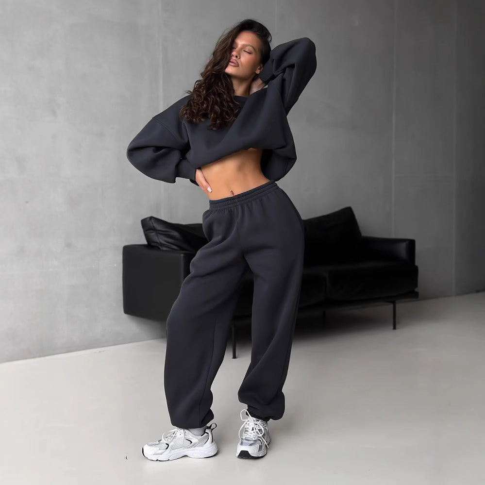 Damen taillenhohe French-Terry Jogginghose mit elastischem Bund und gerippten Fußbündchen Drune