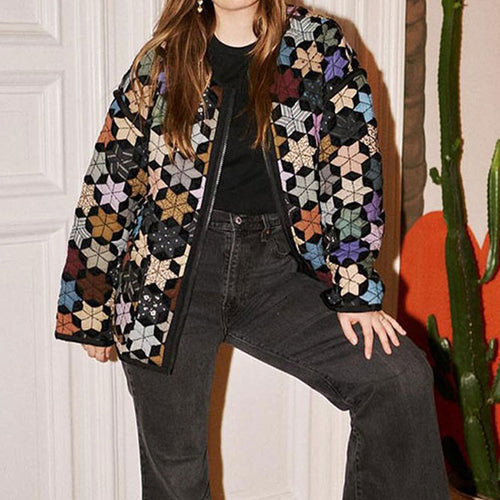 Damen Übergangsjacke mit buntem geometrischem Muster und praktischen Taschen Drune