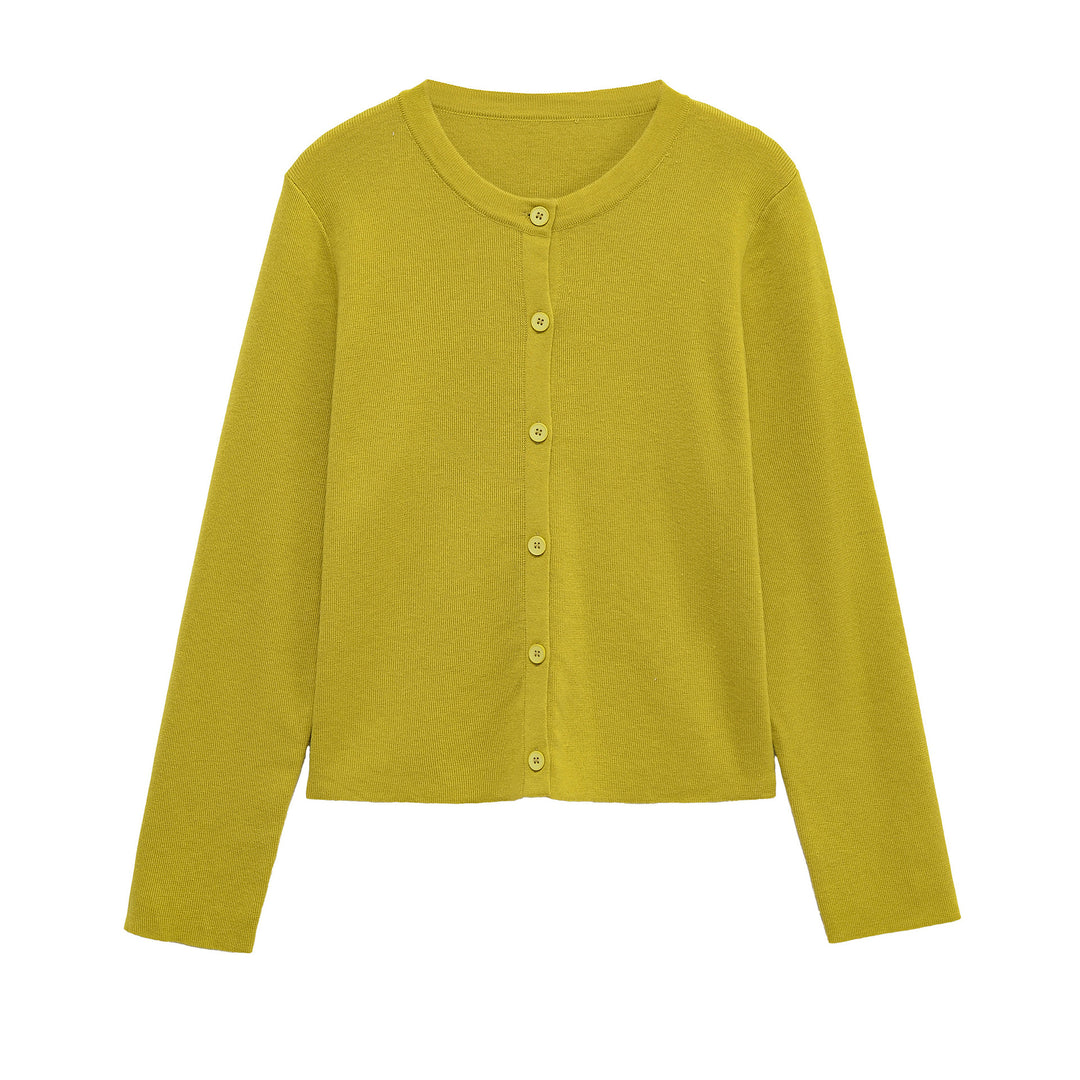 Damen Kleidung aus hochwertigem Strickmaterial mit Knopfleiste und Rundhalsausschnitt Drune