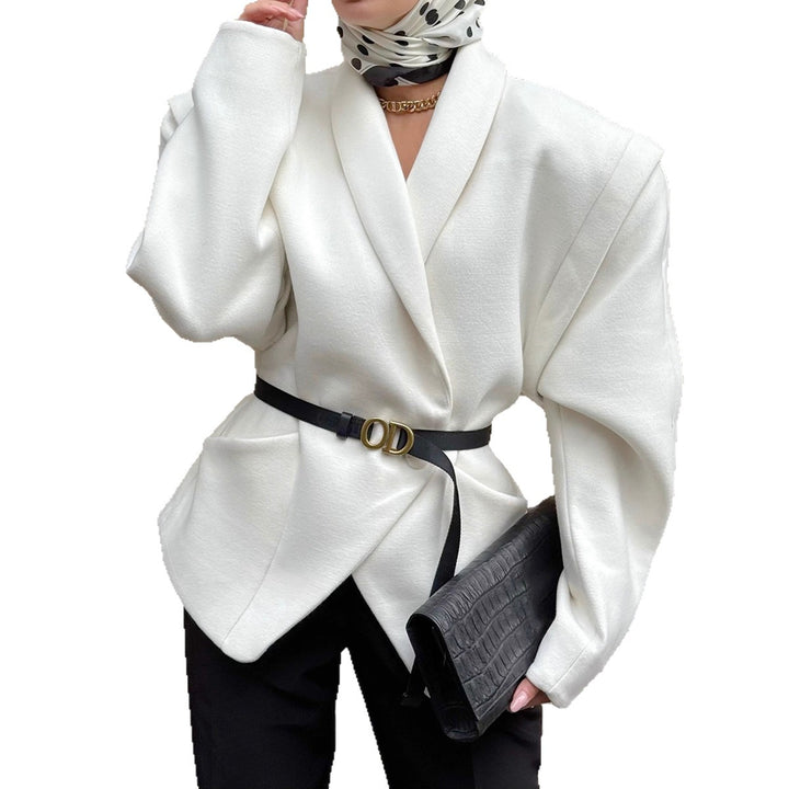 Damen Modischer Oversized-Wollmantel mit tailliertem Design und Gürtel Drune
