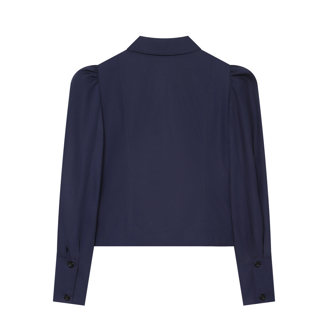 Damen Cropped‑Blousonjacke mit Puffärmeln, Hemdkragen und taillierter Silhouette Drune