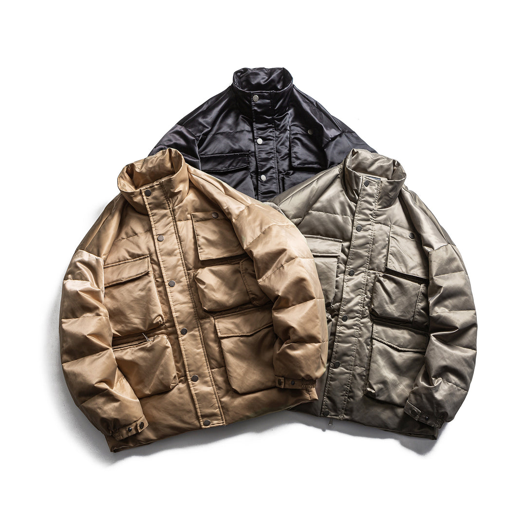 Herren Boxy Isolationsjacke im Fieldstil mit Cargo-Taschen und hohem Stehkragen Drune