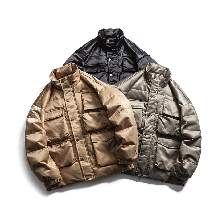 Herren Boxy Isolationsjacke im Fieldstil mit Cargo-Taschen und hohem Stehkragen Drune