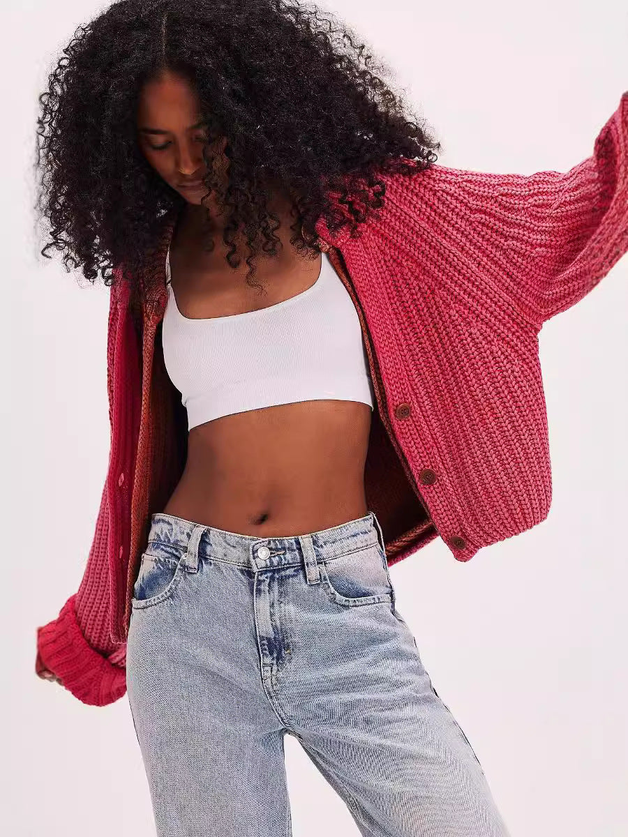 Damen lässiger Strickcardigan mit überschnittenen Schultern und Knopfdetails Drune