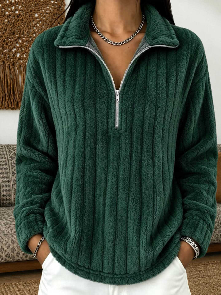 Damen Kuscheliger Plüsch-Halfzip-Pullover mit Stehkragen Drune