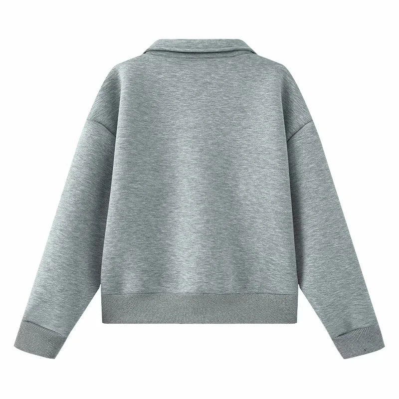 Damen nan lässige Sweatjacke mit durchgehendem Reißverschluss und Umlegekragen Drune