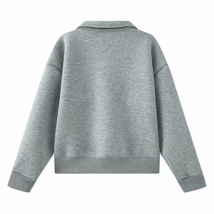 Damen nan lässige Sweatjacke mit durchgehendem Reißverschluss und Umlegekragen Drune
