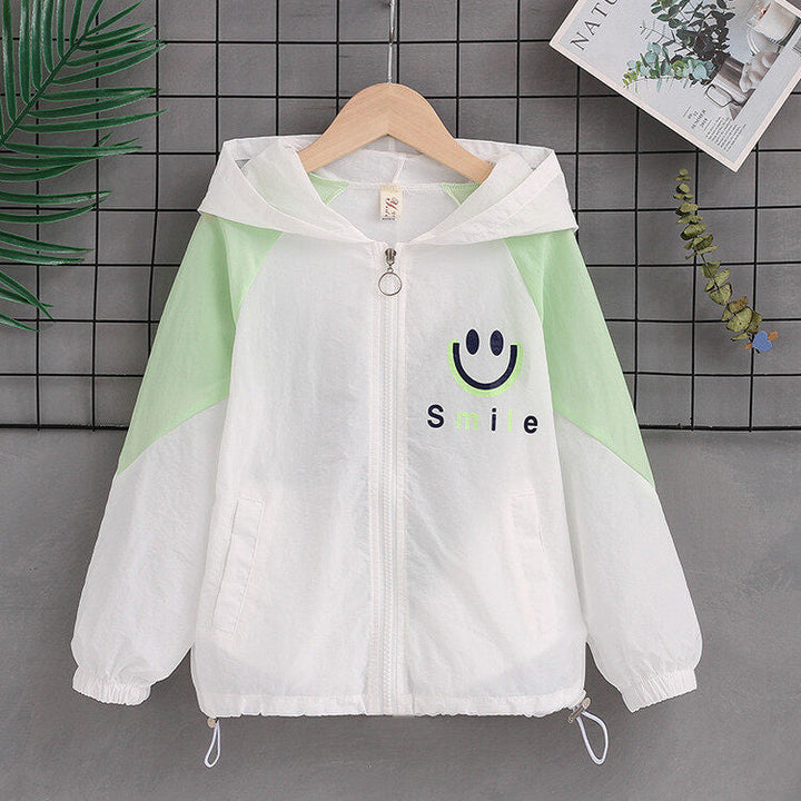 Damen nan leichte Kapuzenjacke mit Smiley-Print und Kordelzug Drune