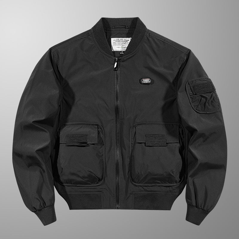Herren  leichte matte Nylon Flug Bomberjacke mit übergroßen Klappen-Pattentaschen Drune