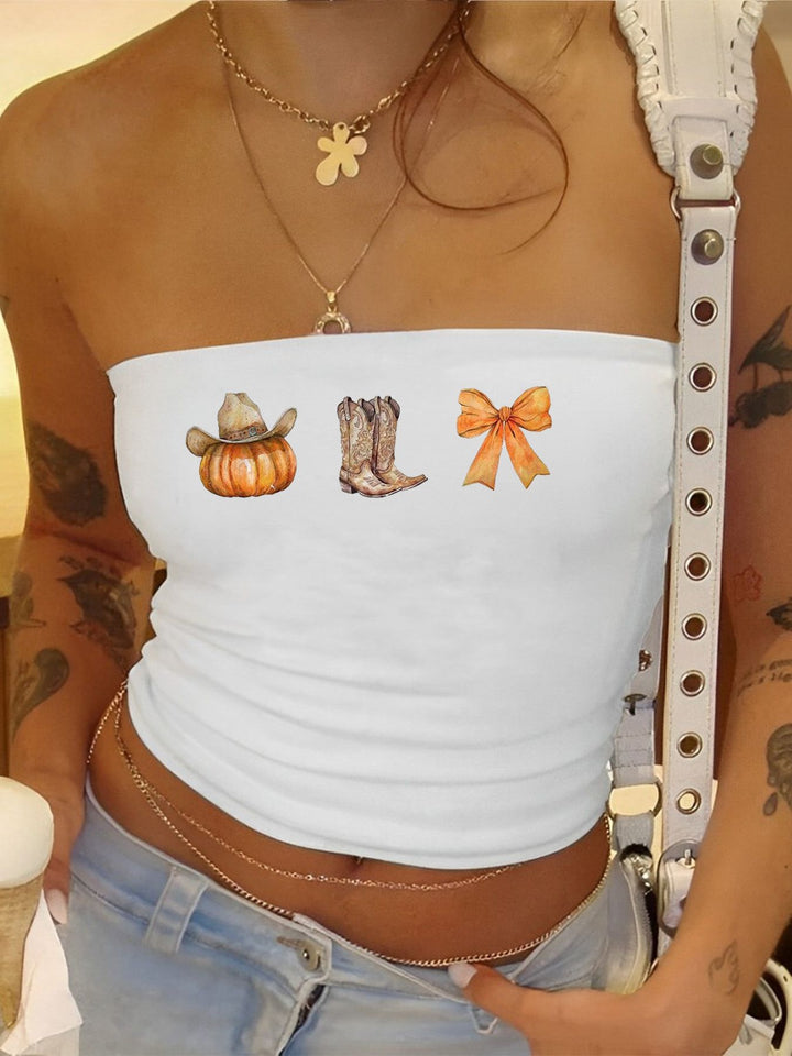 Damen Bandeau-Top mit fröhlichem Gespenster-Motiv Drune