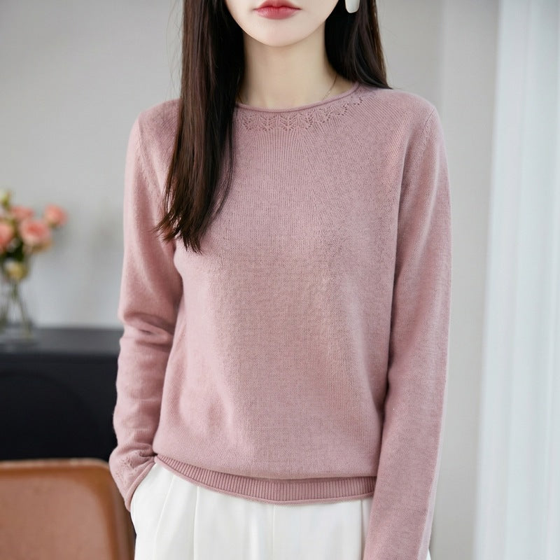 Damen Leichter Feinstrick-Rundhalspullover mit Ajourspitzen‑Detail und legerer Silhouette Drune