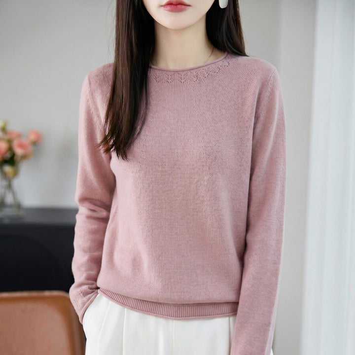 Damen Leichter Feinstrick-Rundhalspullover mit Ajourspitzen‑Detail und legerer Silhouette Drune