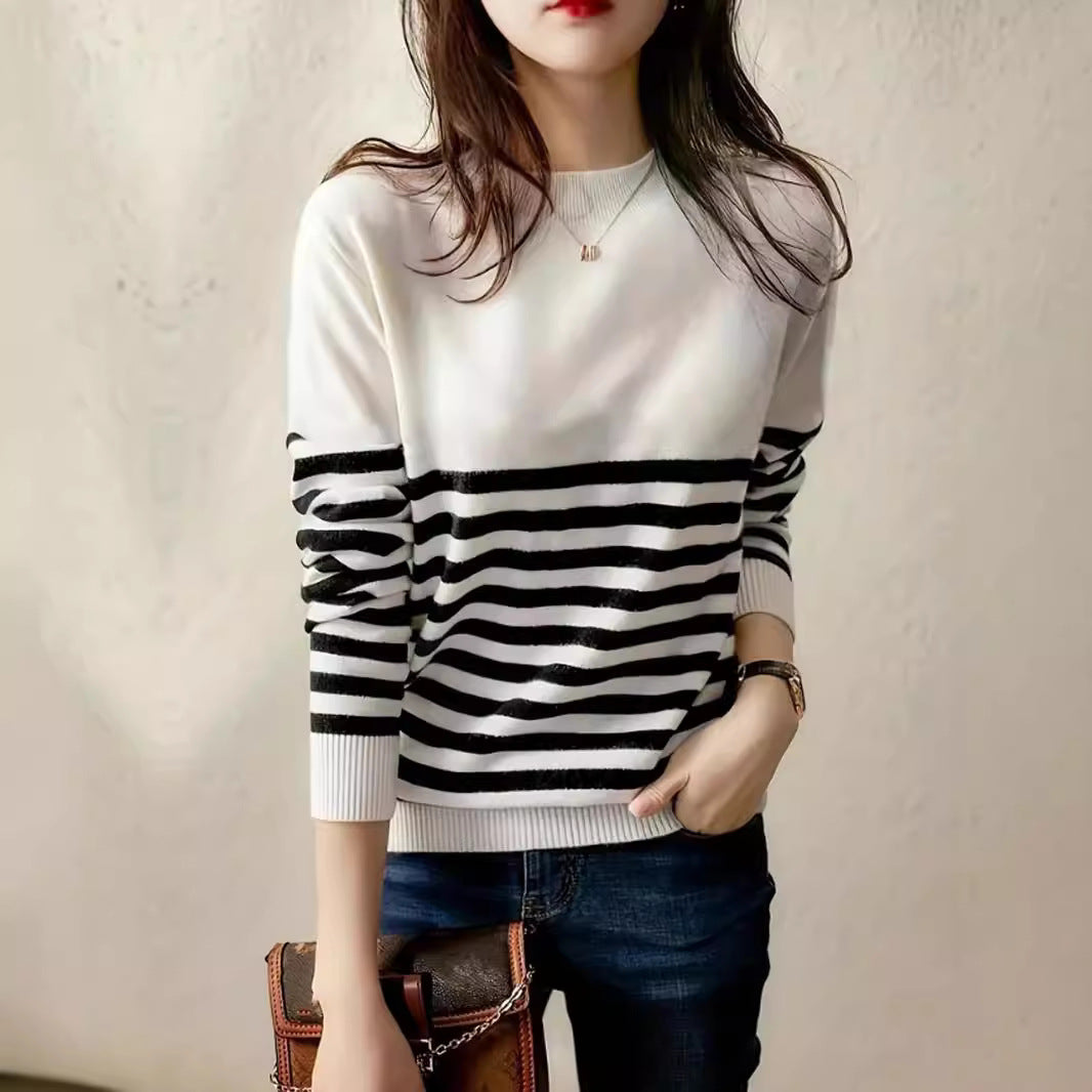Damen Feinstrickpullover mit maritimem Streifenmuster und Rundhalsausschnitt Drune