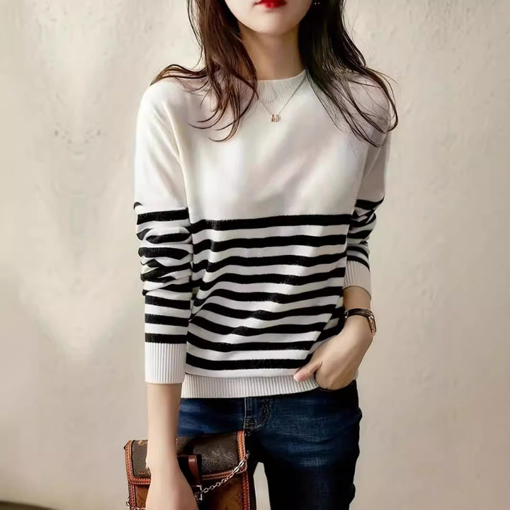 Damen Feinstrickpullover mit maritimem Streifenmuster und Rundhalsausschnitt Drune