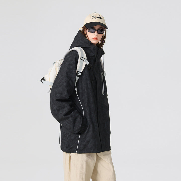 Herren technische Regenjacke mit Kapuze, wasserdichtem Material und Brust-Reißverschluss Drune