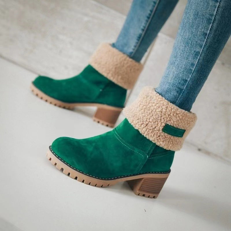 Damen Gefütterte Ankle-Boots mit Lammfell-Umschlag und profiliertem Blockabsatz Drune