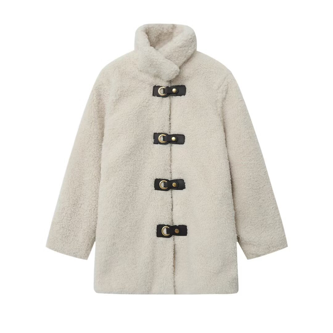Damen kuschelige Fleecejacke mit dekorativen Knopfverschlüssen Drune
