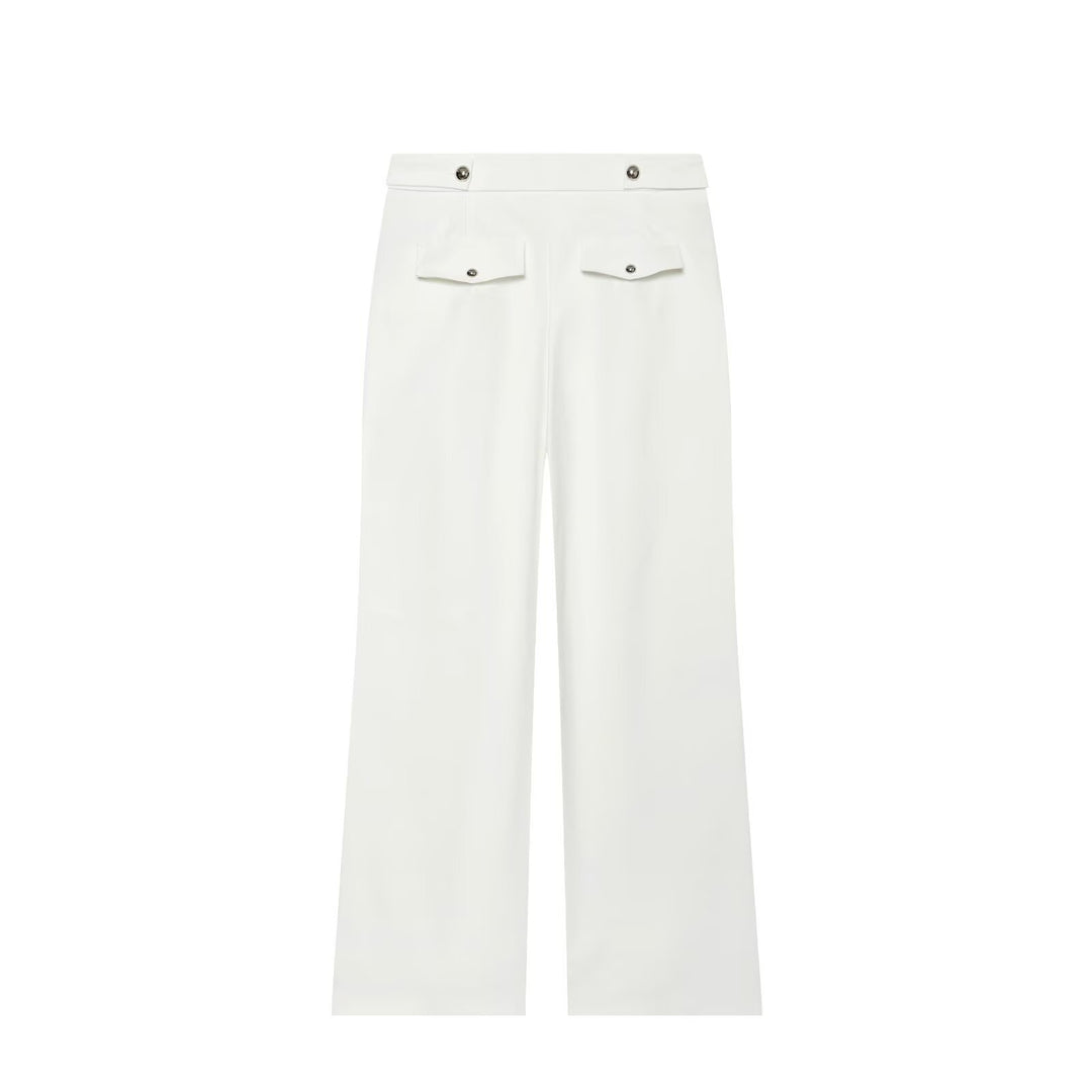 Damen Hochgeschnittene weite Hose mit sichtbarer Knopfleiste und Bundriegel Drune