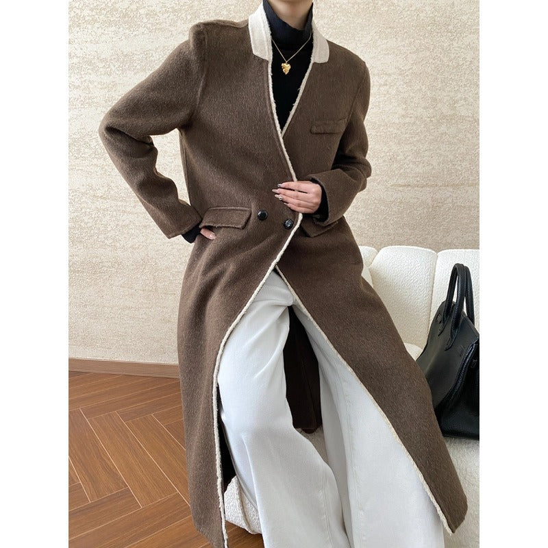 Damen eleganter Übergangsmantel mit doppelter Knopfblende und hohem Kragen Drune