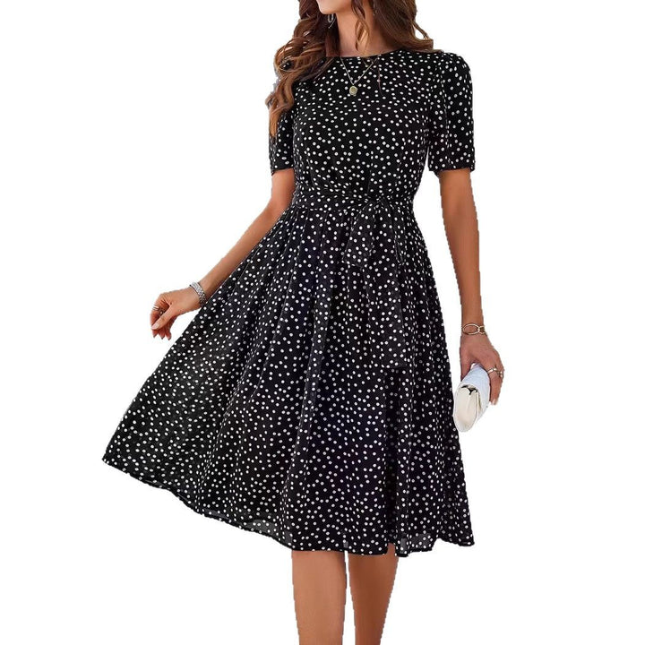 Damen Midikleid mit elegantem Punktedesign und Taillengürtel Drune