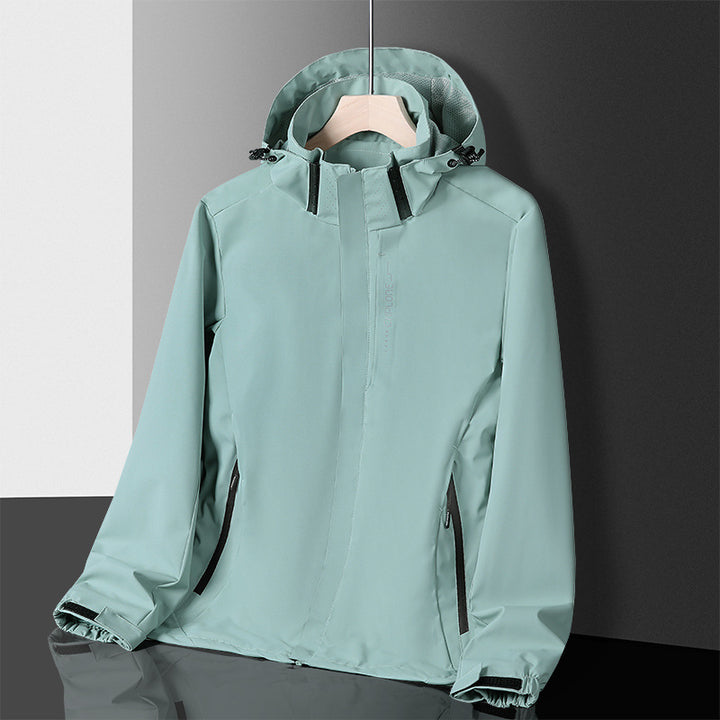 Herren leichter wasserdichter Softshell‑Hoodie mit Kapuze und Tarn‑Hex‑Alloverprint Drune