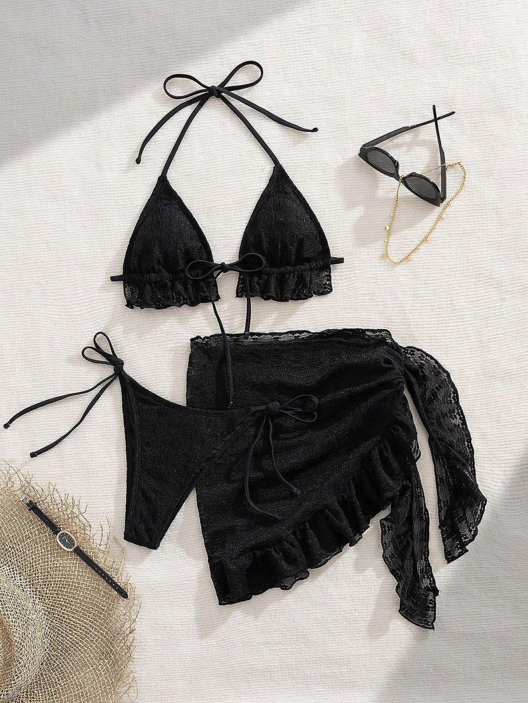 Damen Bikini-Set mit raffinierten Rüschendetails und elegantem Wickelrock Drune