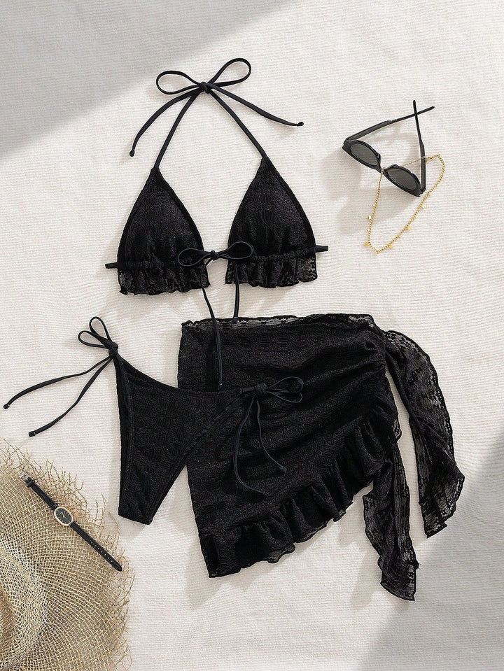 Damen Bikini-Set mit raffinierten Rüschendetails und elegantem Wickelrock Drune
