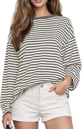 Damen gestreiftes Langarmshirt mit lässigem Schnitt und rundem Halsausschnitt