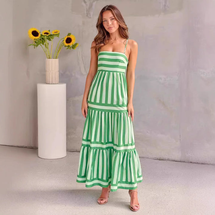 Damen Maxikleid mit Streifenmuster und fließendem Rock Drune