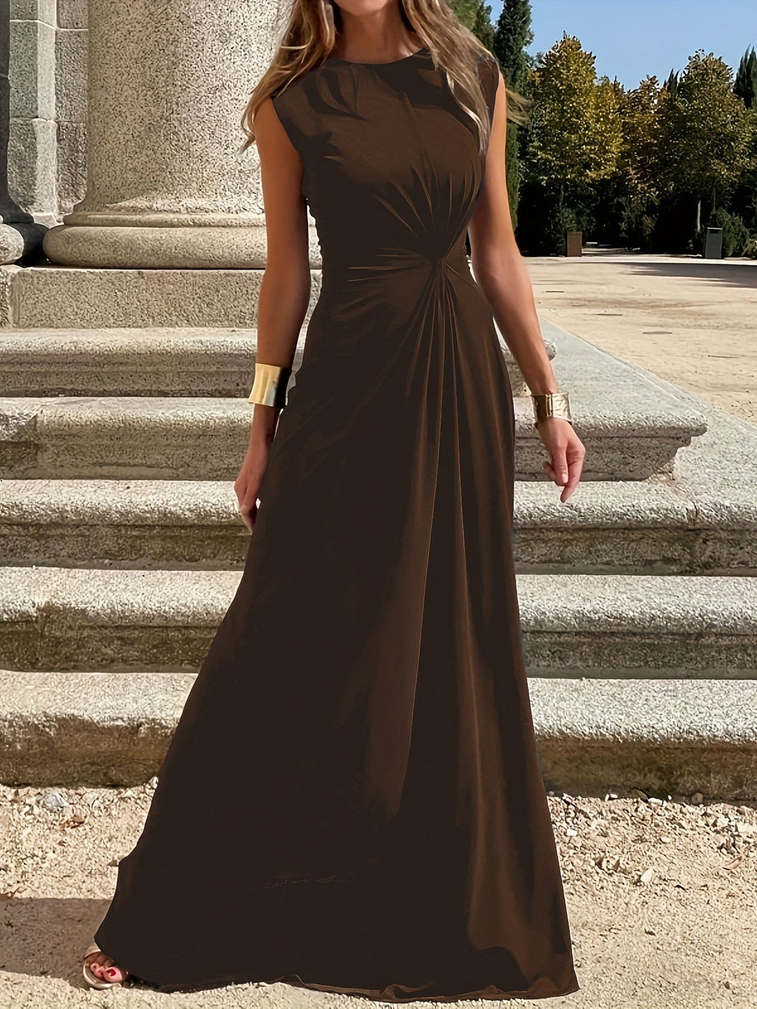 Damen Maxikleid mit Elegantem Knoten-Detail und Fließendem Schnitt Drune