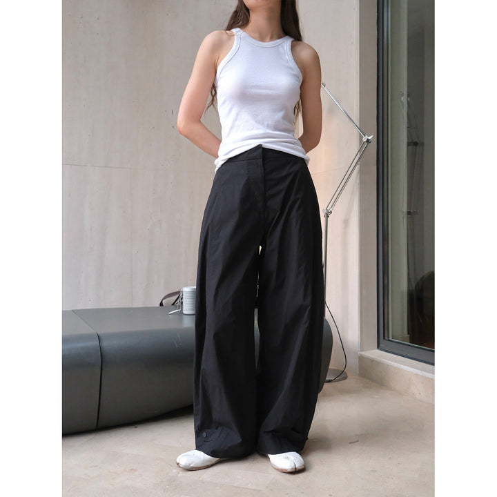 Damen Weite High‑Waist Palazzohose aus leichtem Baumwollmix mit verstellbarem Saumdetail Drune