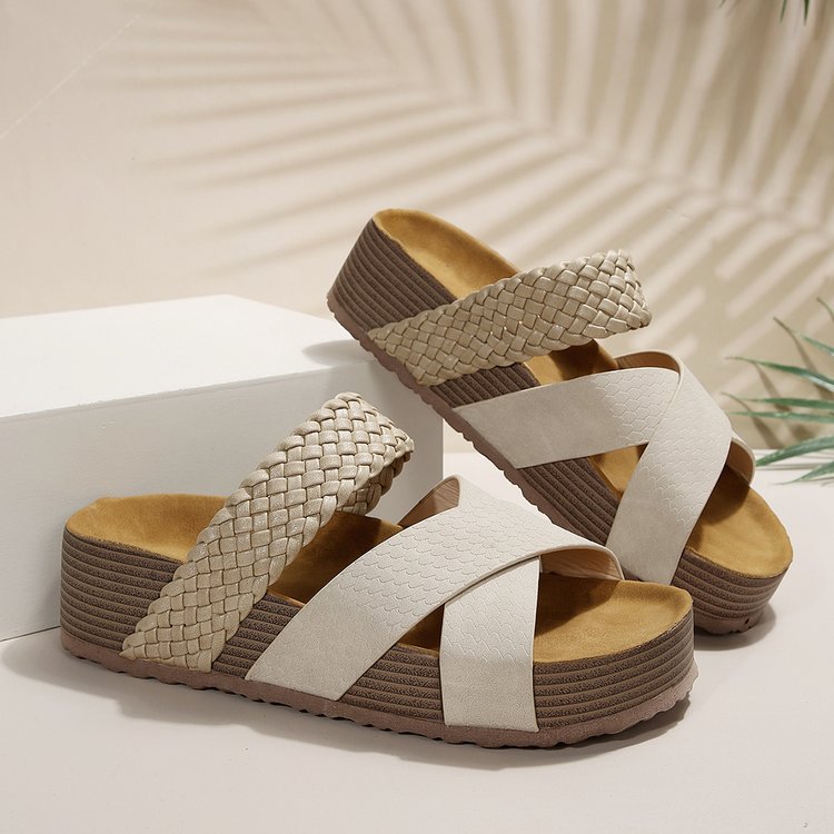 Damen Wunderschöne Riemensandalen mit geflochtenen Obermaterialien und komfortablem Fußbett Drune