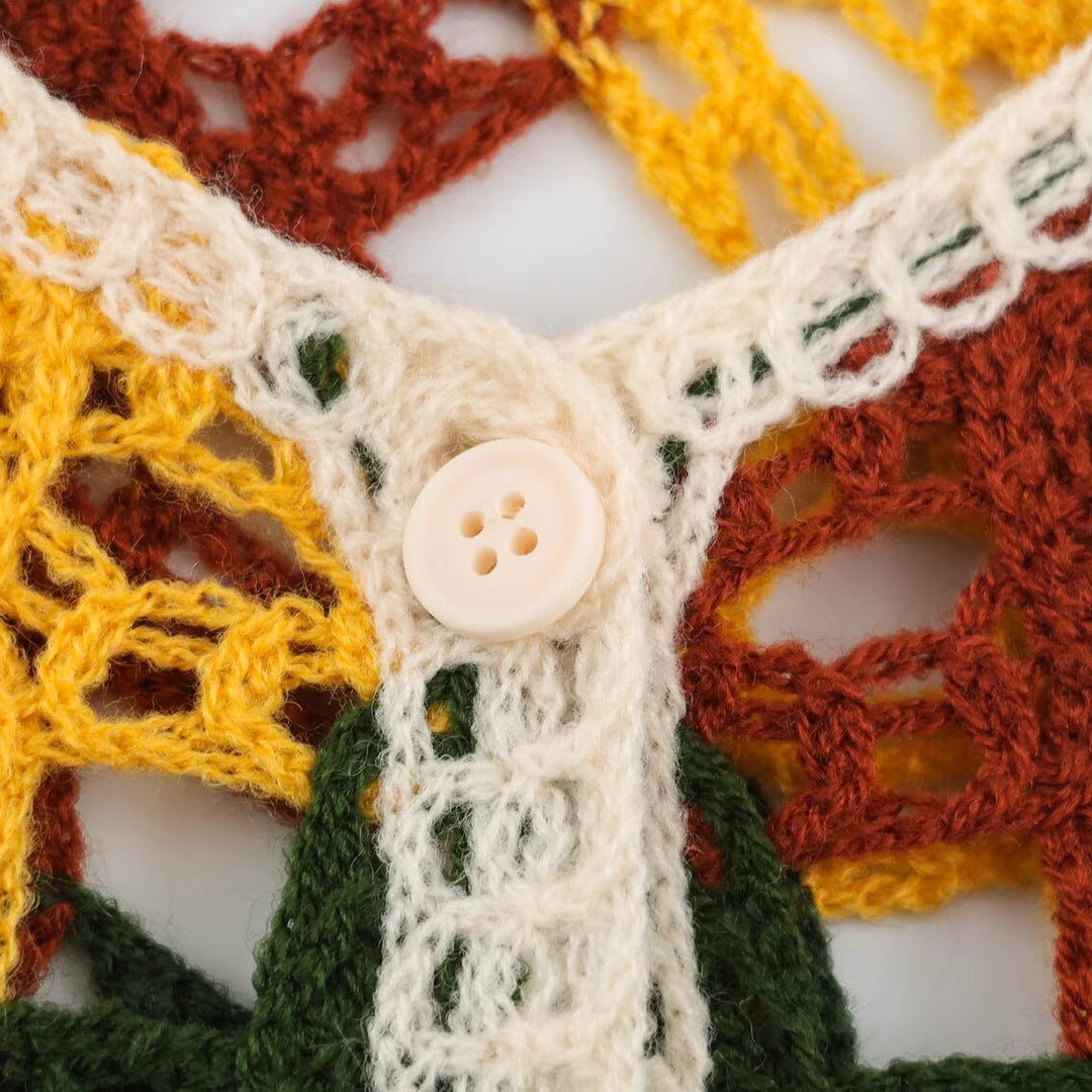 Damen Leichter Häkel-Cardigan mit floralen Häkelmotiven und Knopfleiste Drune