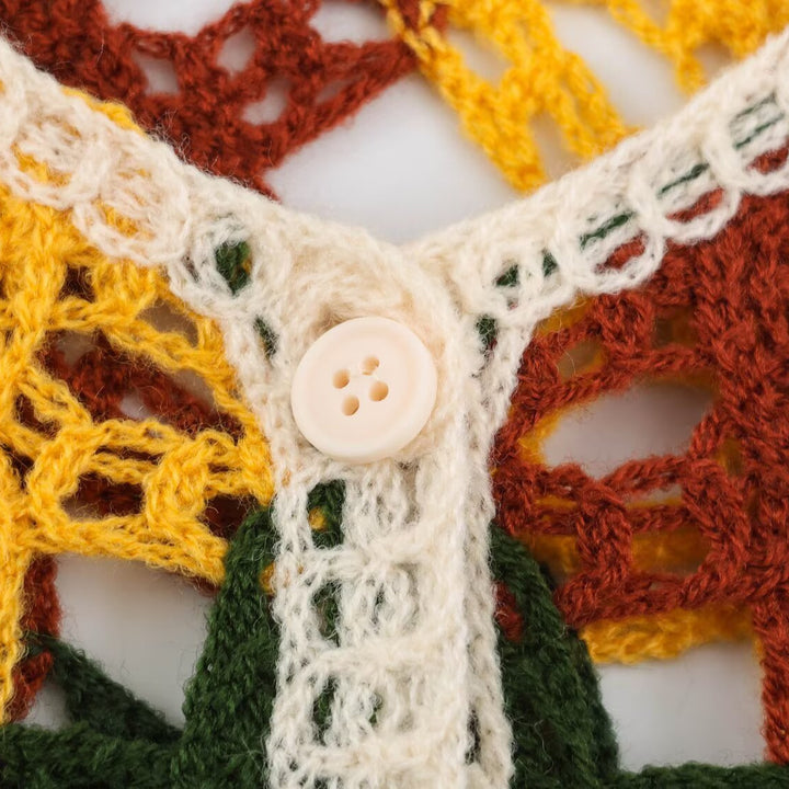Damen Leichter Häkel-Cardigan mit floralen Häkelmotiven und Knopfleiste Drune