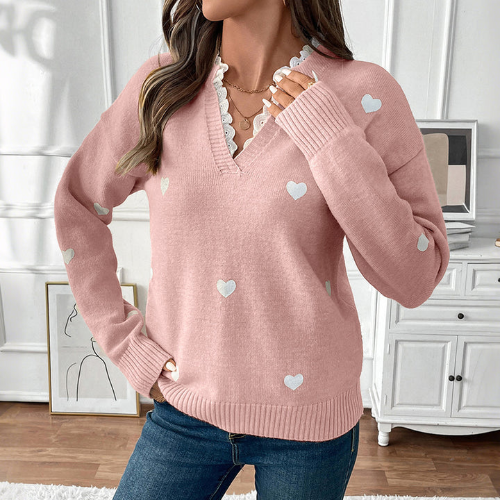 Damen Kuscheliger Pullover mit Herzschnittmuster Drune