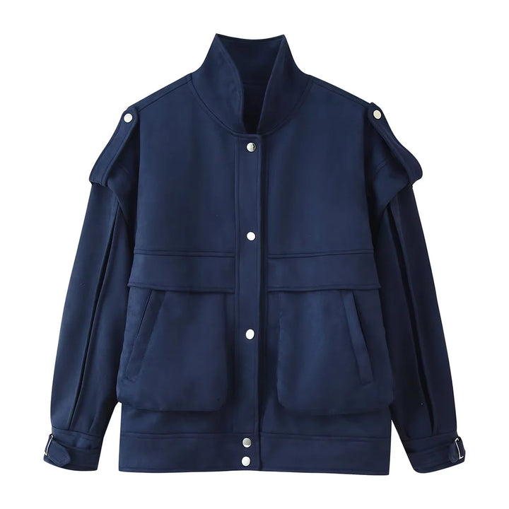 Damen nan Utility-Jacke aus Veloursimitat mit Stehkragen, Pattentaschen und verstellbaren Manschetten Drune