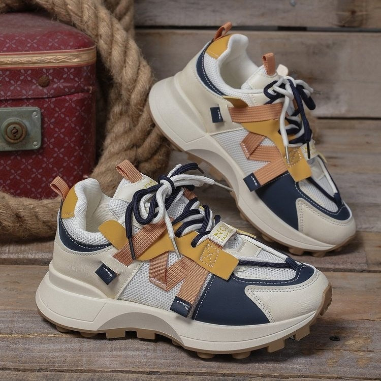 Damen Chunky-Plateau-Sneaker mit atmungsaktivem Mesh und montierten Riemen Drune