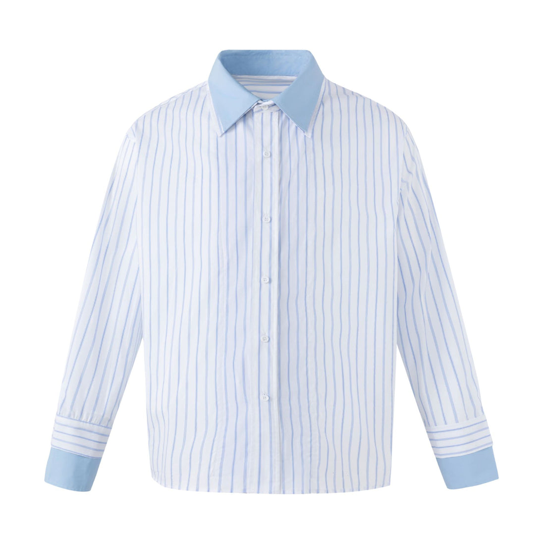 Damen Gestreiftes Oversize-Hemd mit kontrastreichem Kentkragen Drune