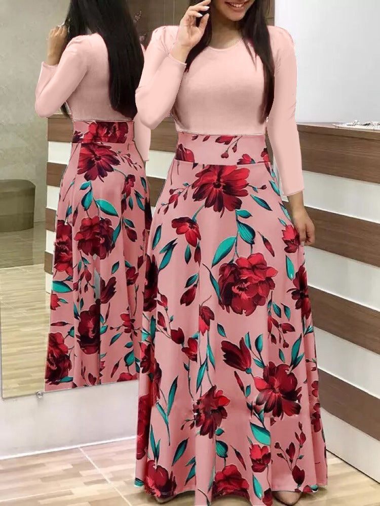 Damen Fließender Maxirock mit hoher Taille und großem Blumenprint Drune