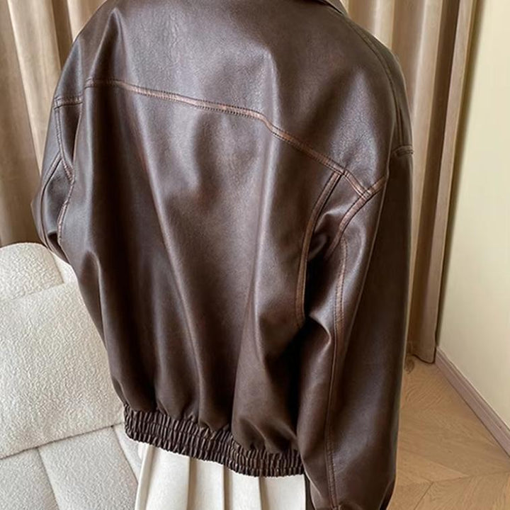 Damen Modische Kunstlederjacke mit praktischen Taschen und lässigem Schnitt Drune